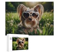 Adults 300 PCS Jigsaw Puzzle Dog Wearing Heart-Shaped Sunglasses in Field Adult Jigsaw Puzzle Brain Teaser Game Enhance Memory Birthday And Unique Gifts 300 PCS