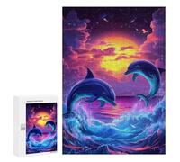 Adults 300 PCS Jigsaw Puzzle Dolphin Sunset Jigsaw for Adults Brain Teaser Game Wall Decoration for Is Ideal As A Gift 300 PCS