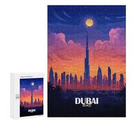 Adults 300 PCS Jigsaw Puzzle Dubai Skyline at Sunset Jigsaw for Adults Brain Teaser Game Wall Decoration for Is Ideal As A Gift 300 PCS