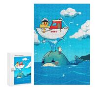Adults 300 PCS Jigsaw Puzzle Duck Captain on Whale Cartoon Illustration Jigsaw for Adults Brain Teaser Game Wall Decoration for Is Ideal As A Gift 300 PCS