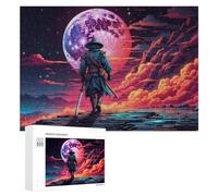 Adults 300 PCS Jigsaw Puzzle Fantasy Samurai Moonlit Journey Adult Jigsaw Puzzle Brain Teaser Game Enhance Memory Birthday And Unique Gifts 300 PCS