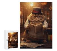 Adults 300 PCS Jigsaw Puzzle Fat Cat Newspaper Top Hat Jigsaw Puzzle Brain Teaser Game But Fun And Humorous for Is Ideal As A Gift 300 PCS