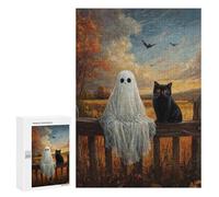 Adults 300 PCS Jigsaw Puzzle Ghostly Black Cat Fence Jigsaws for Adults Puzzle Precision Cutting Difficult And Challenge Toy Intellectual Game 300 PCS