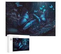 Adults 300 PCS Jigsaw Puzzle Glowing Blue Butterflies in Enchanted Forest Adult Jigsaw Puzzle Brain Teaser Game Enhance Memory Birthday And Unique Gifts 300 PCS