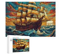 Adults 300 PCS Jigsaw Puzzle Golden Sails on Turquoise Waves Adult Jigsaw Puzzle Brain Teaser Game Enhance Memory Birthday And Unique Gifts 300 PCS