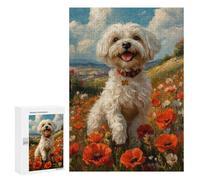 Adults 300 PCS Jigsaw Puzzle Havanese Dog in Poppy Field Jigsaws for Adults Family Game Hand Speed Race Unique Gifts for Birthday And Christmas 300 PCS