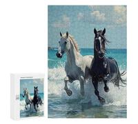 Adults 300 PCS Jigsaw Puzzle Horses Running in The Ocean Jigsaw for Adults Brain Teaser Game Wall Decoration for Is Ideal As A Gift 300 PCS