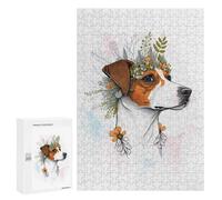 Adults 300 PCS Jigsaw Puzzle Jack Russel Terrier Flower Jigsaws for Adults Family Game Hand Speed Race Unique Gifts for Birthday And Christmas 300 PCS