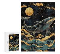 Adults 300 PCS Jigsaw Puzzle Kintsugi Whale Under Moon Jigsaw for Adults Brain Teaser Game Wall Decoration for Is Ideal As A Gift 300 PCS