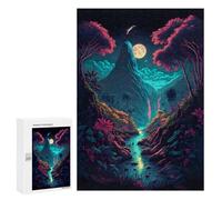 Adults 300 PCS Jigsaw Puzzle Neon Jungle Moonlit Scene Adult Jigsaw Puzzle Brain Teaser Game Enhance Memory Birthday And Unique Gifts 300 PCS