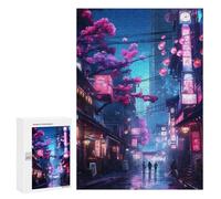 Adults 300 PCS Jigsaw Puzzle Neon Tokyo Sakura Street Jigsaw for Adults Brain Teaser Game Wall Decoration for Is Ideal As A Gift 300 PCS