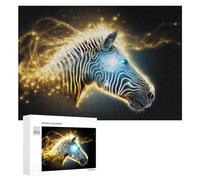 Adults 300 PCS Jigsaw Puzzle Neon Zebra with Glowing Lines Adult Jigsaw Puzzle Brain Teaser Game Enhance Memory Birthday And Unique Gifts 300 PCS