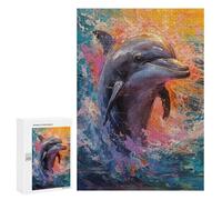 Adults 300 PCS Jigsaw Puzzle Palette Dolphin Painting Jigsaw for Adults Brain Teaser Game Precision Cutting Unique Gifts for Birthday And Christmas 300 PCS