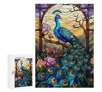 Adults 300 PCS Jigsaw Puzzle Peacock Stained Glass Adult Jigsaw Puzzle Family Game Precision Cutting Birthday And Unique Gifts 300 PCS