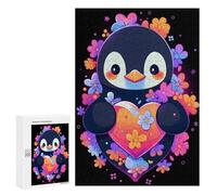 Adults 300 PCS Jigsaw Puzzle Penguin Flowers And Hearts Jigsaw Puzzle Brain Teaser Game But Fun And Humorous for Is Ideal As A Gift 300 PCS
