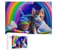Adults 300 PCS Jigsaw Puzzle Rainbow Kitten Fantasy Adult Jigsaw Puzzle Brain Teaser Game Enhance Memory Birthday And Unique Gifts 300 PCS