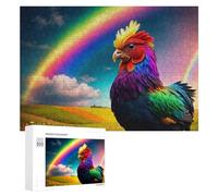 Adults 300 PCS Jigsaw Puzzle Rainbow Rooster in Field Adult Jigsaw Puzzle Brain Teaser Game Enhance Memory Birthday And Unique Gifts 300 PCS