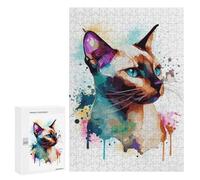 Adults 300 PCS Jigsaw Puzzle Siamese Watercolor Cat Jigsaws for Adults Family Game Hand Speed Race Unique Gifts for Birthday And Christmas 300 PCS