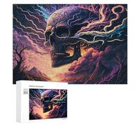 Adults 300 PCS Jigsaw Puzzle Spooky Skull with Lightning Jigsaw for Adults Brain Teaser Game Precision Cutting Unique Gifts for Birthday And Christmas 300 PCS
