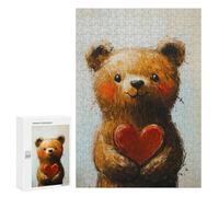Adults 300 PCS Jigsaw Puzzle Teddy Bear Holding Heart Art Print Jigsaws for Adults Puzzle Precision Cutting Difficult And Challenge Toy Intellectual Game 300 PCS