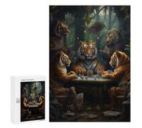 Adults 300 PCS Jigsaw Puzzle Tigers Playing Poker in The Jungle-1 Adult Jigsaw Puzzle Brain Teaser Game Enhance Memory Birthday And Unique Gifts 300 PCS