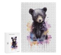 Adults 300 PCS Jigsaw Puzzle Watercolor Baby Black Bear Jigsaw Puzzle Brain Teaser Game But Fun And Humorous for Is Ideal As A Gift 300 PCS
