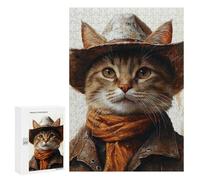 Adults 300 PCS Jigsaw Puzzle Western Cat Cowboy Costume-1 Jigsaws for Adults Puzzle Precision Cutting Difficult And Challenge Toy Intellectual Game 300 PCS