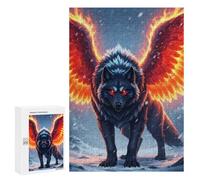 Adults 300 PCS Jigsaw Puzzle Winged Wolf with Fiery Wings Jigsaw for Adults Brain Teaser Game Wall Decoration for Is Ideal As A Gift 300 PCS