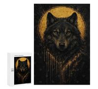 Adults 300 PCS Jigsaw Puzzle Wolf Portrait with Golden Halo Jigsaw for Adults Brain Teaser Game Wall Decoration for Is Ideal As A Gift 300 PCS