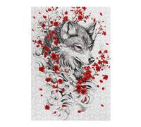 Adults 300 PCS Jigsaw Puzzle Wolf with Cherry Blossoms Jigsaw for Adults Relaxing Games Pattern Assembly Unique Gifts for Birthday And Christmas 300 PCS