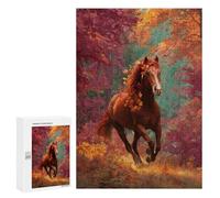 Adults 300 PCS Puzzle Autumn Horse Forest Scene Adult Jigsaw Puzzles Difficult Challenge Wishlist with Santa Claus Unique Birthday And Gifts 300 PCS