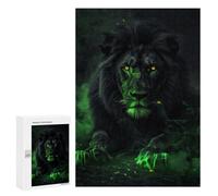 Adults 300 PCS Puzzle Black Lion with Green Glowing Eyes Adult Jigsaw Puzzles Analysis And Logic Wishlist with Santa Claus Unique Gifts for Birthday And Christmas 300 PCS