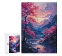 Adults 300 PCS Puzzle Cherry Blossom Valley Sunset Jigsaw Puzzles for Adults Birthday Present Parent-child Interaction Toy Intellectual Game 300 PCS