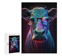 Adults 300 PCS Puzzle Colorful Cosmic Cow Glasses-1 Adult Jigsaw Puzzles Analysis And Logic Wishlist with Santa Claus Unique Gifts for Birthday And Christmas 300 PCS