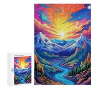 Adults 300 PCS Puzzle Colorful Mountain Sunset Landscape-3 Jigsaw Puzzles for Adults Birthday Present Parent-child Interaction Toy Intellectual Game 300 PCS