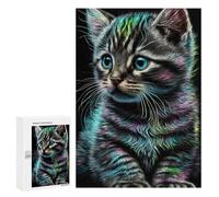 Adults 300 PCS Puzzle Colorful Neon Kitten Jigsaw Puzzles for Adults Birthday Present Parent-child Interaction Toy Intellectual Game 300 PCS