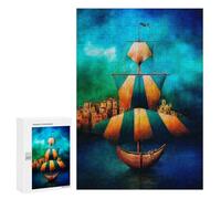 Adults 300 PCS Puzzle Colorful Sailing Ship Artwork Jigsaw Puzzles for Adults Birthday Present Parent-child Interaction Toy Intellectual Game 300 PCS