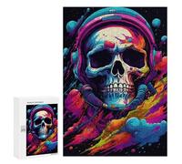 Adults 300 PCS Puzzle Colorful Skull Astronaut Art Print Jigsaw Puzzles for Adults Birthday Present Parent-child Interaction Toy Intellectual Game 300 PCS