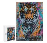 Adults 300 PCS Puzzle Colorful Tiger Graffiti Art Print Jigsaw Puzzles for Adults Birthday Present Parent-child Interaction Toy Intellectual Game 300 PCS