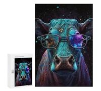 Adults 300 PCS Puzzle Cosmic Cow Glasses Art Print Adult Jigsaw Puzzles Analysis And Logic Wishlist with Santa Claus Unique Gifts for Birthday And Christmas 300 PCS