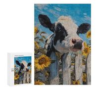 Adults 300 PCS Puzzle Cow Behind Sunflowers Jigsaws for Adults Puzzle Improve Memory Challenging To Complete Unique Gifts for Birthday And Christmas 300 PCS