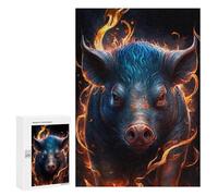 Adults 300 PCS Puzzle Flaming Pig Art Print -1 Adult Jigsaw Puzzles Analysis And Logic Wishlist with Santa Claus Unique Gifts for Birthday And Christmas 300 PCS