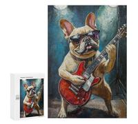 Adults 300 PCS Puzzle Frenchie Playing Guitar Painting-1 Jigsaws for Adults Puzzle Improve Memory Challenging To Complete Unique Gifts for Birthday And Christmas 300 PCS