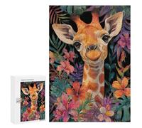 Adults 300 PCS Puzzle Giraffe in Tropical Flowers Adult Jigsaw Puzzles Difficult Challenge Wishlist with Santa Claus Unique Birthday And Gifts 300 PCS