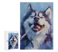 Adults 300 PCS Puzzle Happy Husky with Toothbrush Jigsaws for Adults Puzzle Improve Memory Challenging To Complete Unique Gifts for Birthday And Christmas 300 PCS