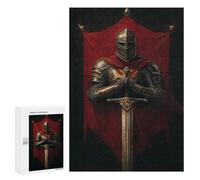 Adults 300 PCS Puzzle Medieval Knight Armor with Sword Adult Jigsaw Puzzles Difficult Challenge Wishlist with Santa Claus Unique Birthday And Gifts 300 PCS