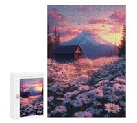 Adults 300 PCS Puzzle Mountain Cabin Sunset Daisies Jigsaw Puzzles for Adults Birthday Present Parent-child Interaction Toy Intellectual Game 300 PCS