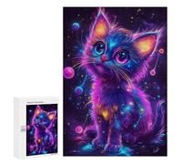 Adults 300 PCS Puzzle Neon Galaxy Kitten Jigsaw Puzzles for Adults Birthday Present Parent-child Interaction Toy Intellectual Game 300 PCS