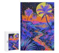 Adults 300 PCS Puzzle Neon Tropical Sunset Scene Adult Jigsaw Puzzles Difficult Challenge Wishlist with Santa Claus Unique Birthday And Gifts 300 PCS