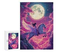 Adults 300 PCS Puzzle Pegasus Ride Under Moonlit Sky Jigsaw Puzzles for Adults Birthday Present Parent-child Interaction Toy Intellectual Game 300 PCS